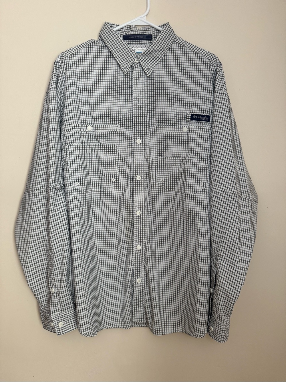 Columbia PFG Super Tamiami Omni-Shade Vented Fishing Shirt Men’s Large Plaid